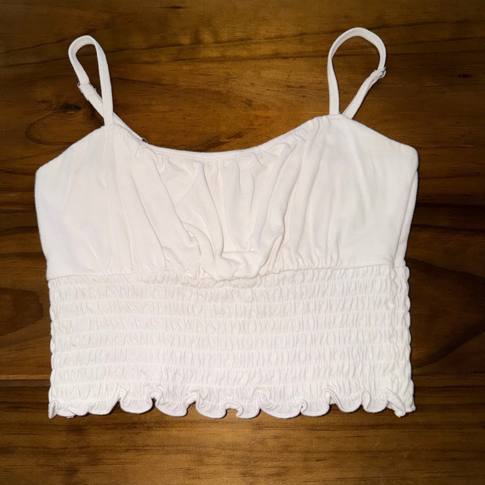 Hollister White Smocked Cami Crop Top